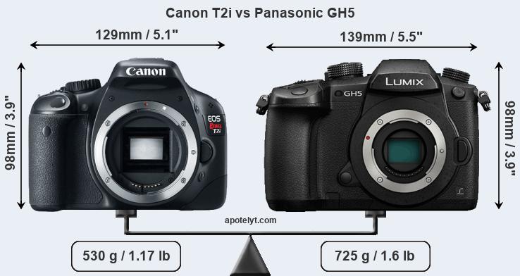 Size Canon T2i vs Panasonic GH5