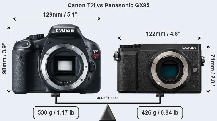Size Canon T2i vs Panasonic GX85