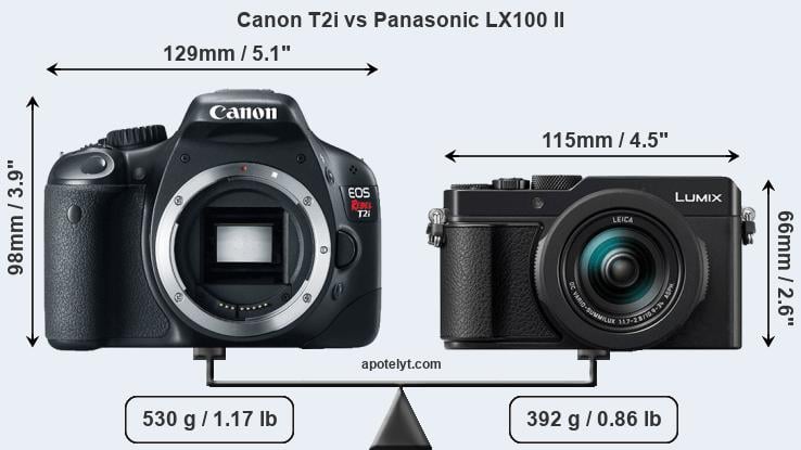 Size Canon T2i vs Panasonic LX100 II