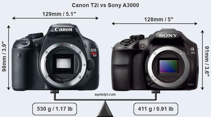 Size Canon T2i vs Sony A3000