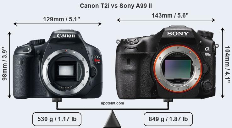 Size Canon T2i vs Sony A99 II