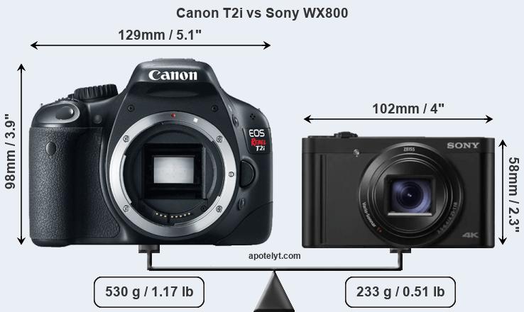 Size Canon T2i vs Sony WX800