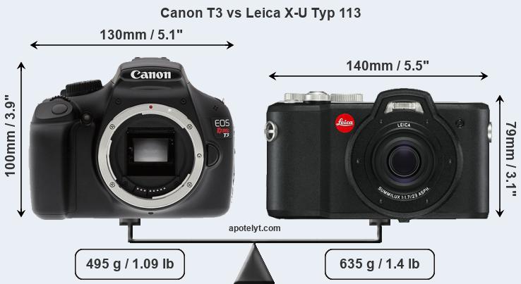 Size Canon T3 vs Leica X-U Typ 113
