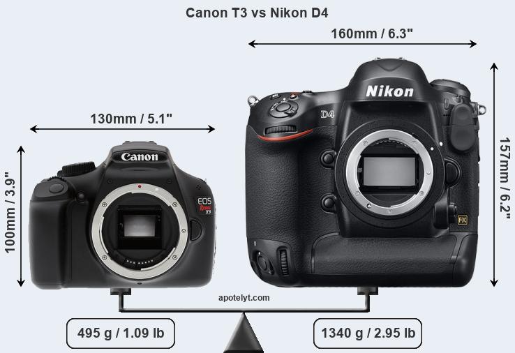Size Canon T3 vs Nikon D4