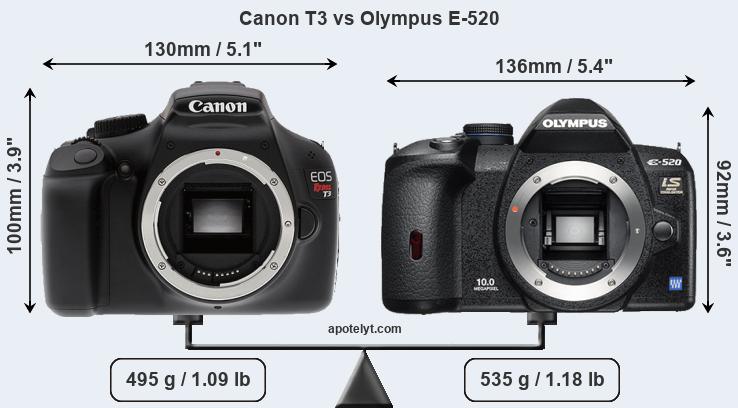 Size Canon T3 vs Olympus E-520