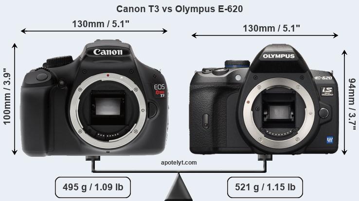 Size Canon T3 vs Olympus E-620