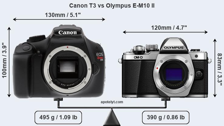 Size Canon T3 vs Olympus E-M10 II