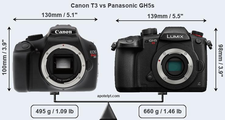 Size Canon T3 vs Panasonic GH5s