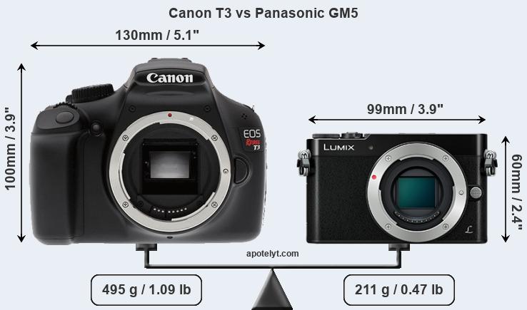 Size Canon T3 vs Panasonic GM5