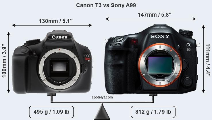 Size Canon T3 vs Sony A99