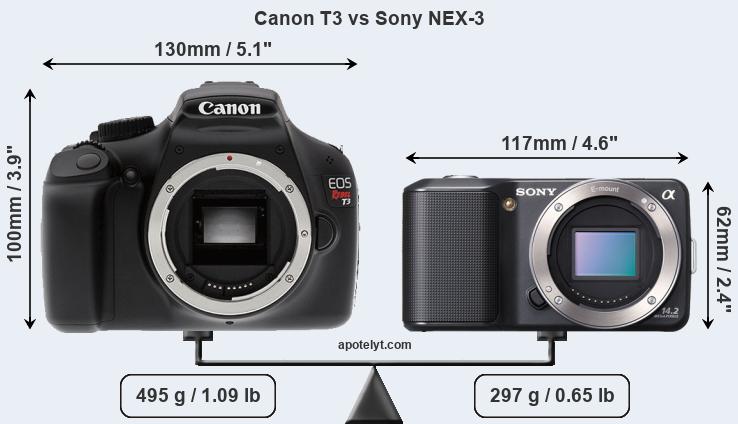 Size Canon T3 vs Sony NEX-3