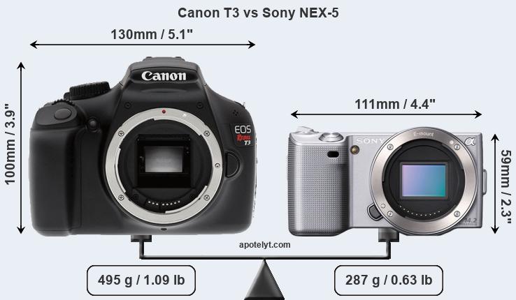 Size Canon T3 vs Sony NEX-5