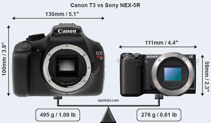 Size Canon T3 vs Sony NEX-5R