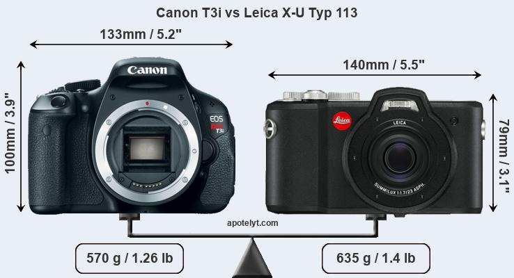 Size Canon T3i vs Leica X-U Typ 113