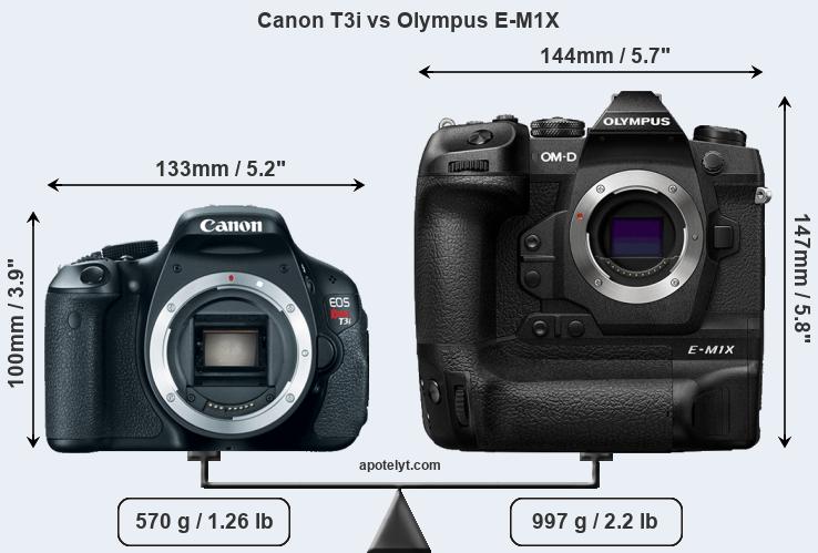 Size Canon T3i vs Olympus E-M1X