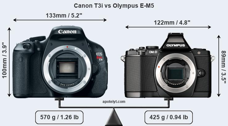 Size Canon T3i vs Olympus E-M5