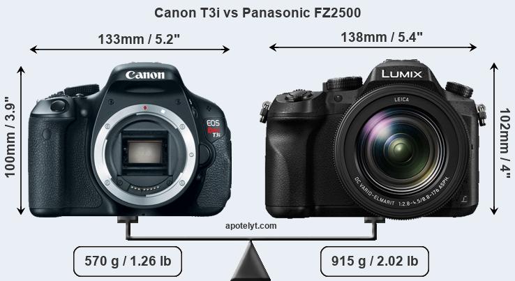 Size Canon T3i vs Panasonic FZ2500