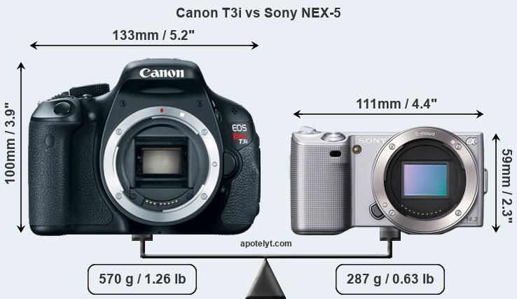 Size Canon T3i vs Sony NEX-5