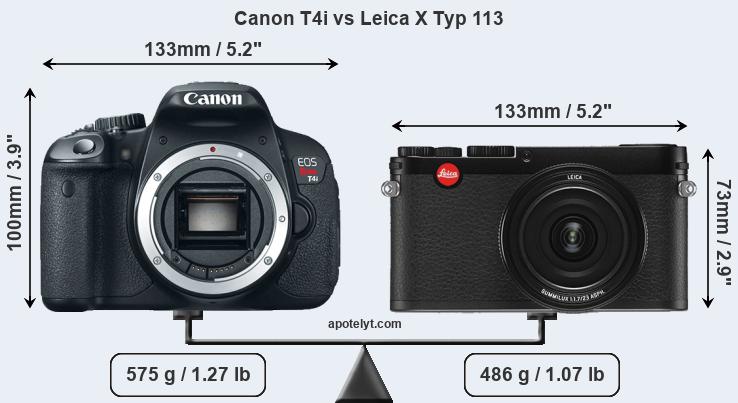 Size Canon T4i vs Leica X Typ 113