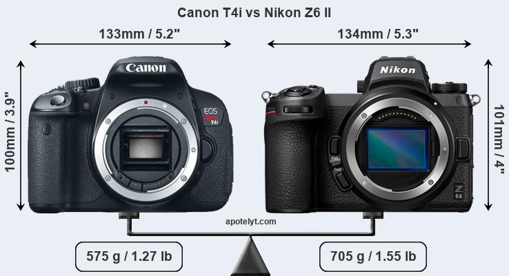 Size Canon T4i vs Nikon Z6 II