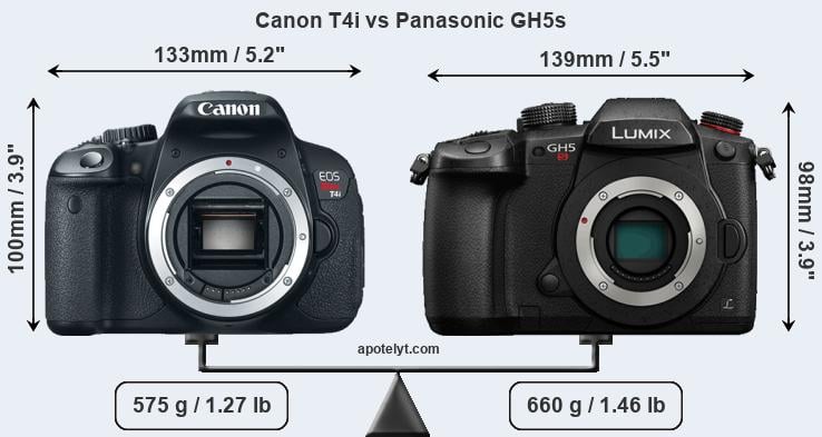 Size Canon T4i vs Panasonic GH5s