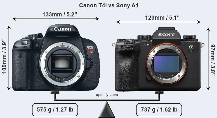 Size Canon T4i vs Sony A1