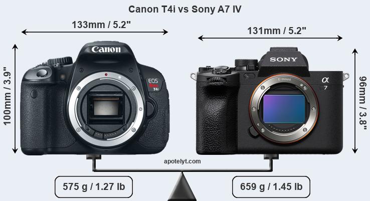 Size Canon T4i vs Sony A7 IV