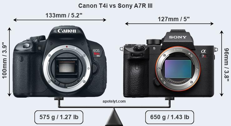 Size Canon T4i vs Sony A7R III