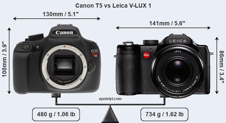 Size Canon T5 vs Leica V-LUX 1