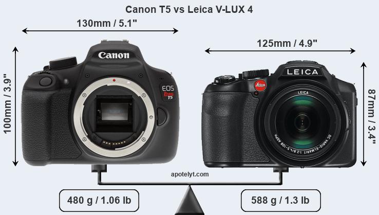 Size Canon T5 vs Leica V-LUX 4