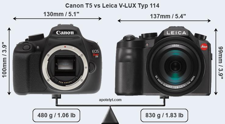 Size Canon T5 vs Leica V-LUX Typ 114