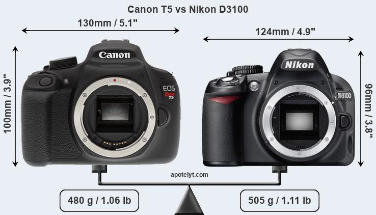 Size Canon T5 vs Nikon D3100