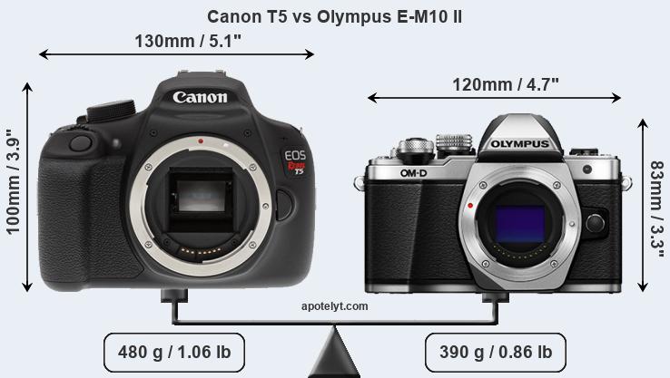 Size Canon T5 vs Olympus E-M10 II