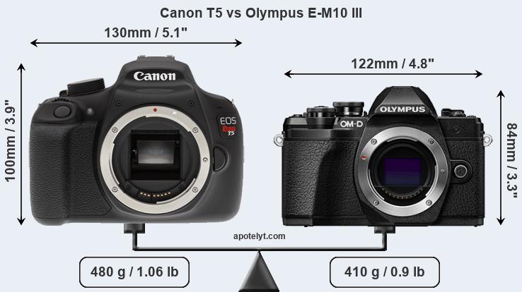 Size Canon T5 vs Olympus E-M10 III