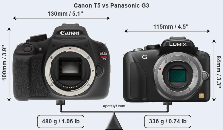 Size Canon T5 vs Panasonic G3