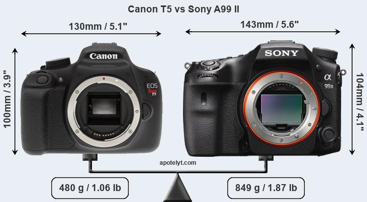 Size Canon T5 vs Sony A99 II