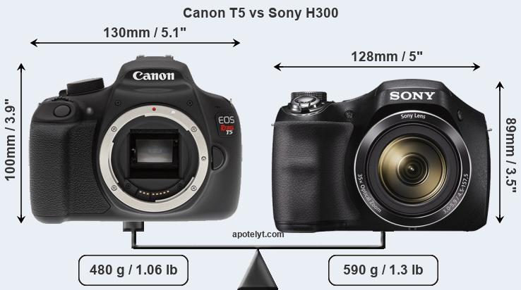 Size Canon T5 vs Sony H300