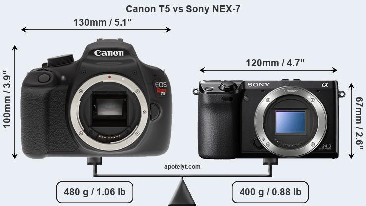 Size Canon T5 vs Sony NEX-7