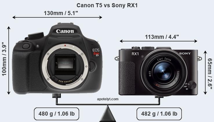 Size Canon T5 vs Sony RX1