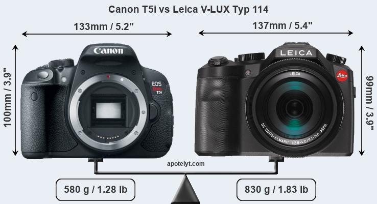 Size Canon T5i vs Leica V-LUX Typ 114