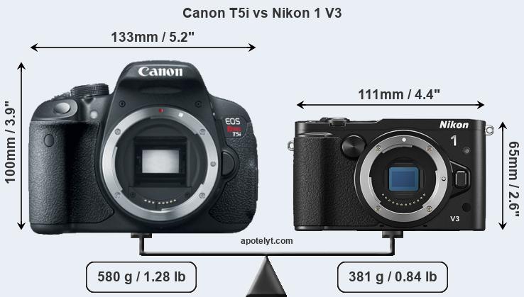 Size Canon T5i vs Nikon 1 V3