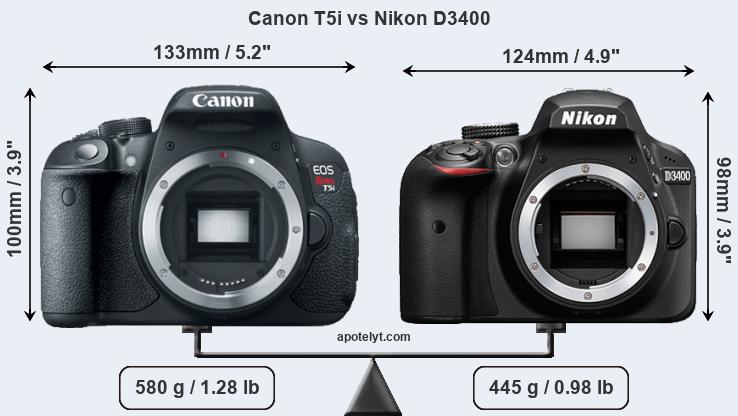 Size Canon T5i vs Nikon D3400