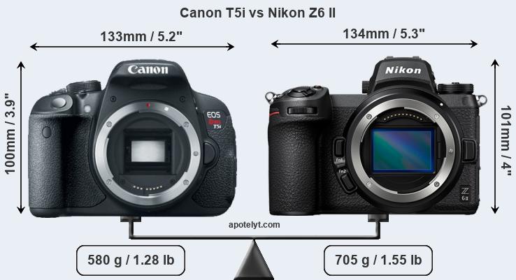 Size Canon T5i vs Nikon Z6 II