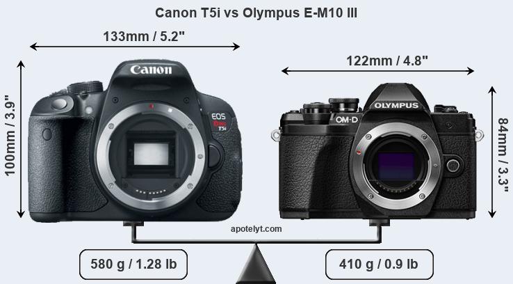 Size Canon T5i vs Olympus E-M10 III