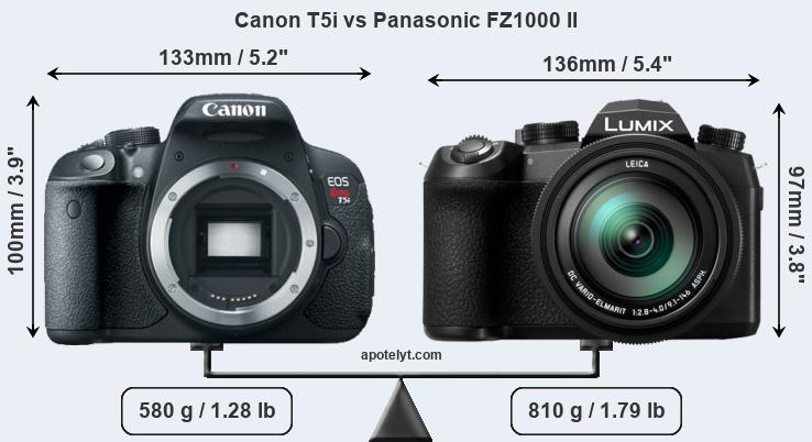Size Canon T5i vs Panasonic FZ1000 II
