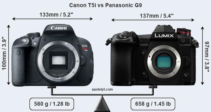 Size Canon T5i vs Panasonic G9