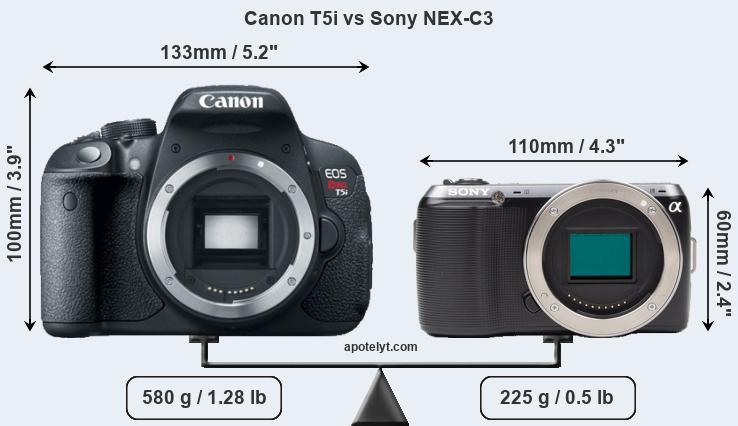 Size Canon T5i vs Sony NEX-C3