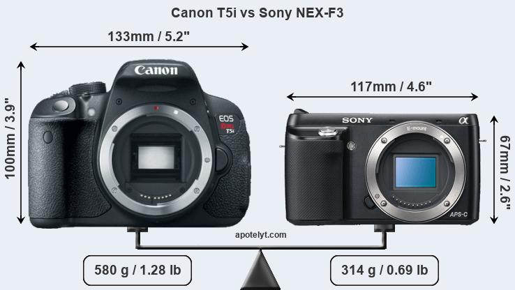 Size Canon T5i vs Sony NEX-F3