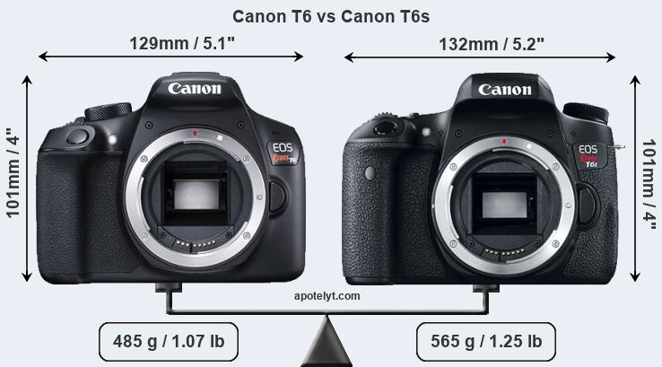 Size Canon T6 vs Canon T6s