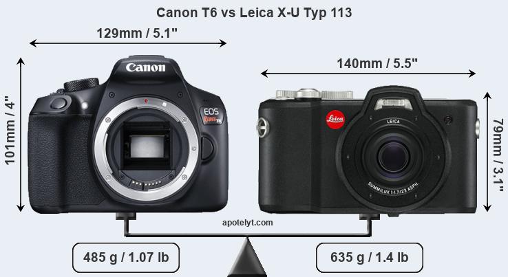 Size Canon T6 vs Leica X-U Typ 113